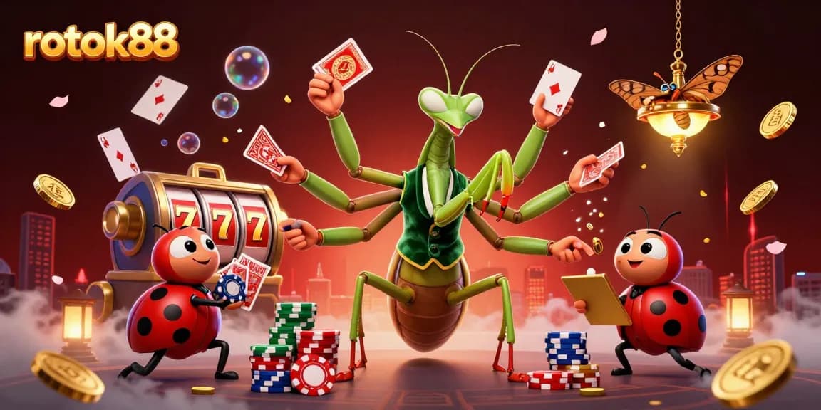 Engage in thrilling gameplay with rokok88 as the vibrant casino scene showcases rich visuals and energetic characters.