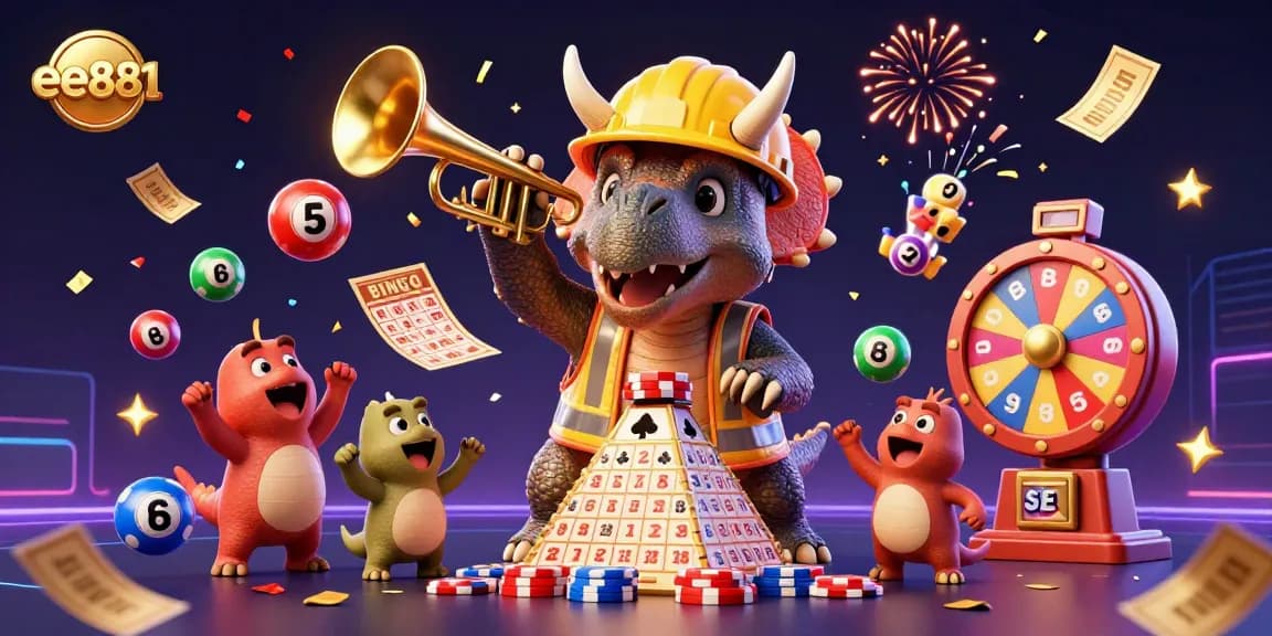 Experience the thrill of ee881 with triceratops and friends celebrating a dynamic lottery scene filled with excitement.