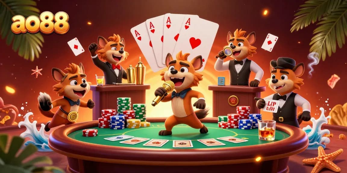 Experience the excitement of ao88 as hyenas run a lively casino, showcasing vibrant poker games and comedic flair.
