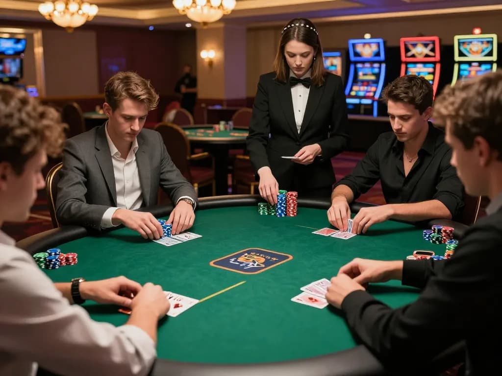 Experience the thrill of max88 poker strategies in a luxury casino environment with players engaged in intense gameplay.