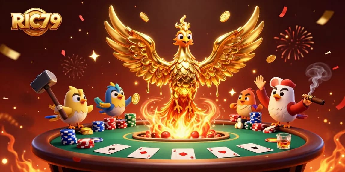 Experience the thrill of winning at RIC79 with a dynamic 3D casino scene filled with action and excitement.