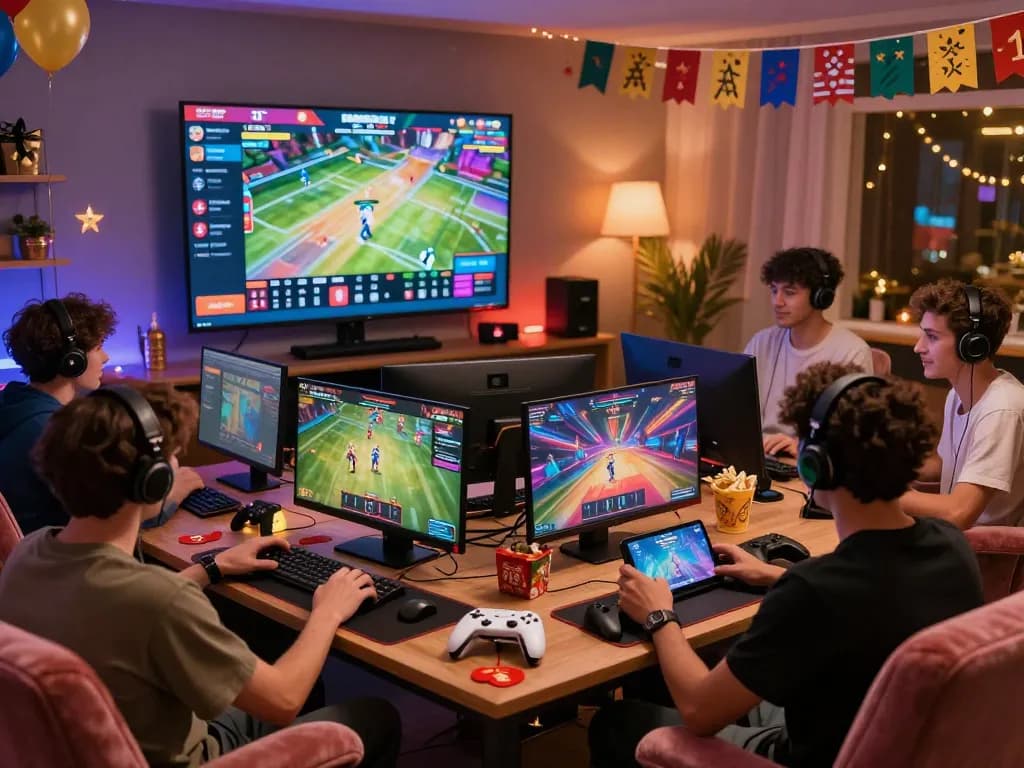 Players enjoying TR88 online gaming with festive decorations and live betting excitement.