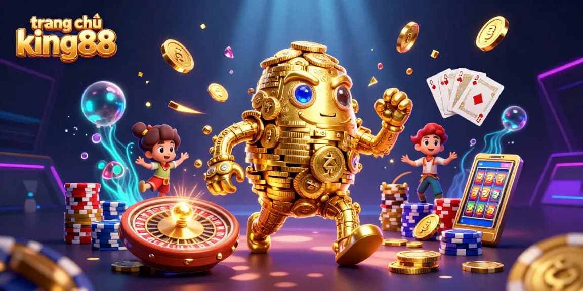 Engaging gameplay at trang chủ king88 featuring golden golem, casino games, and vibrant elements.