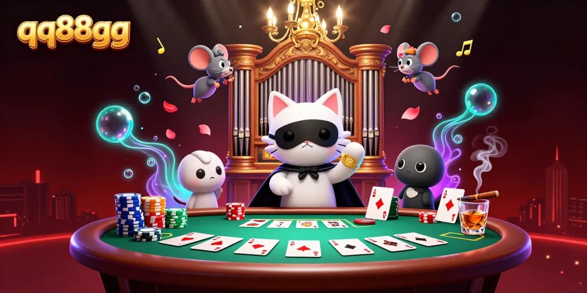 Engage in thrilling gambling at qq88gg with vibrant casino characters and dynamic poker setups.