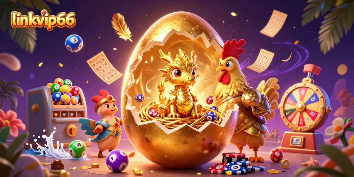 Experience thrilling wins at linkvip66 with a golden dragon and lively casino elements in a vibrant illustration.