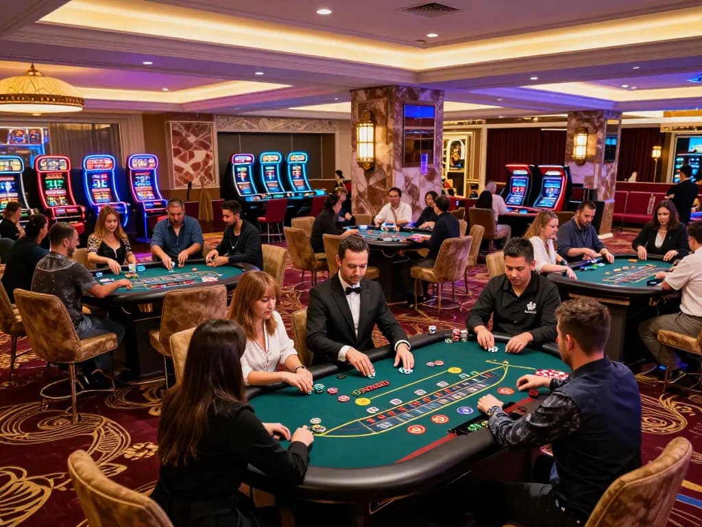 Players enjoying various table games in a luxurious casino atmosphere at 23win.