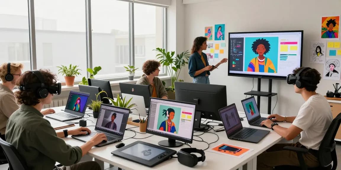 Creative team collaborating on innovative nsfw ai projects in a modern studio.