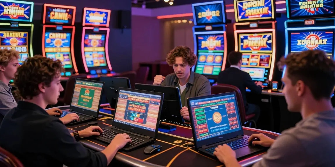 Exciting scene of players enjoying non UK casinos with diverse games and promotions in a lively setting.
