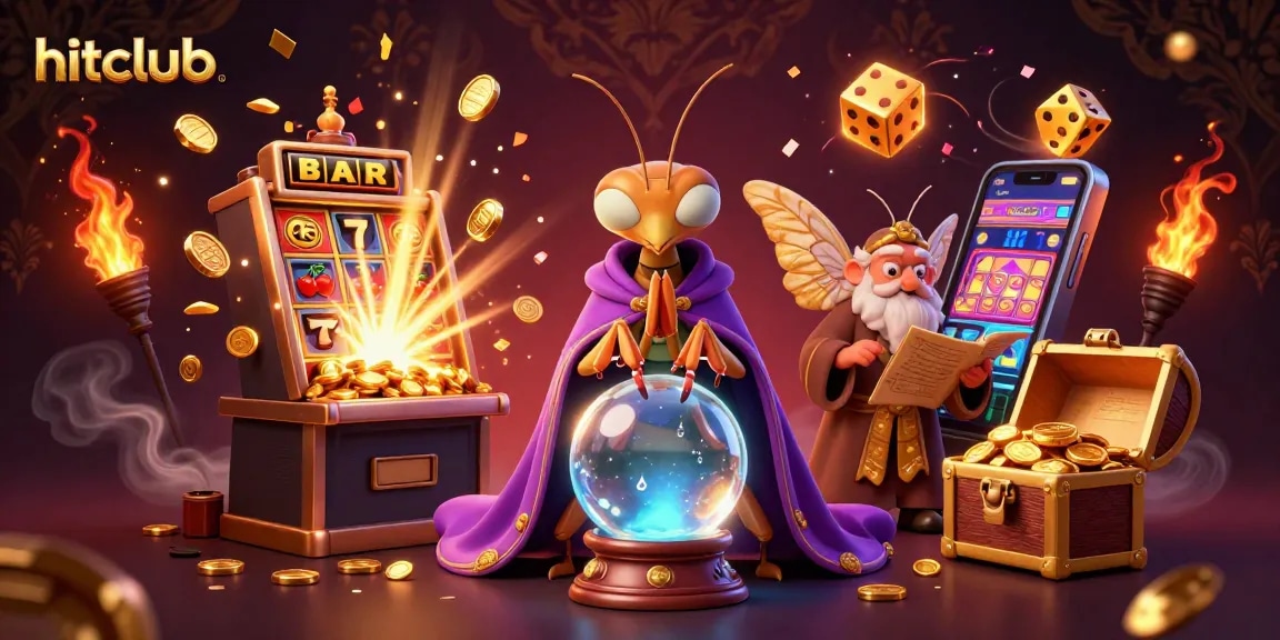 Engage with hitclub's vibrant jackpot scene featuring a mystical fortune teller and a gold-filled treasure chest.