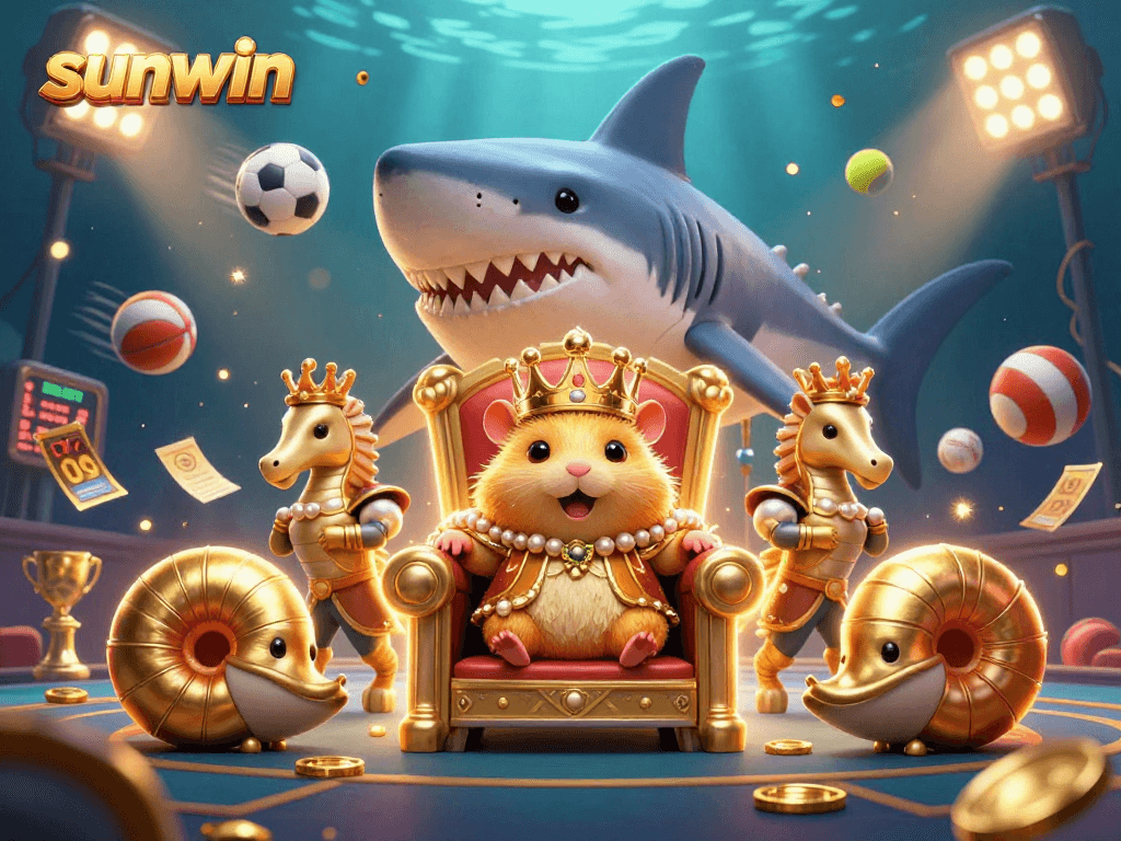 Experience sunwin with a vibrant casino-themed scene featuring a hamster king and dynamic sports elements.