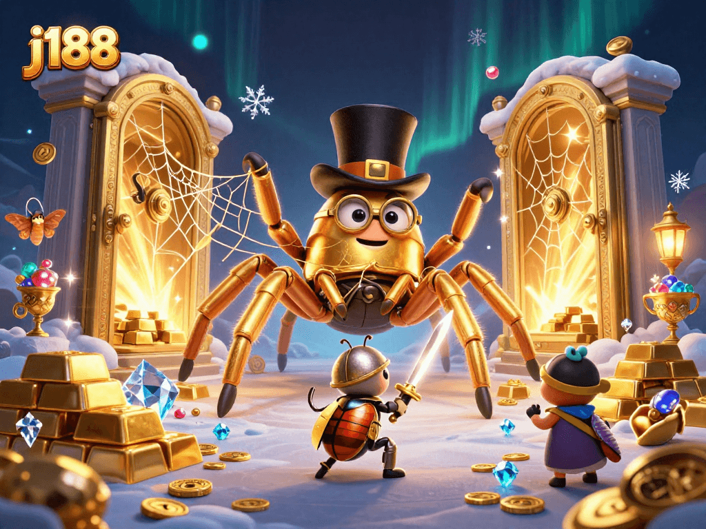 Experience thrilling wins at j188 with a bold knight and golden treasures in a vibrant casino setting.