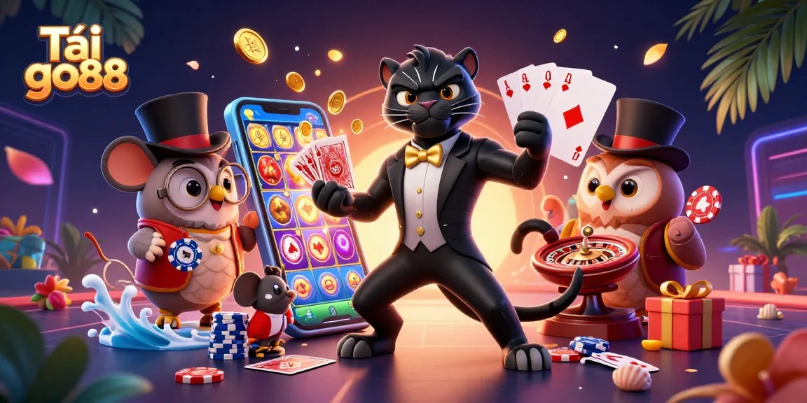 Experience high-energy gaming with Tải go88 featuring a stylish panther dealer and colorful casino elements.