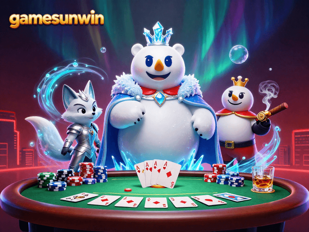 Experience winning at gamesunwin with vibrant poker action featuring royal characters and casino elements.