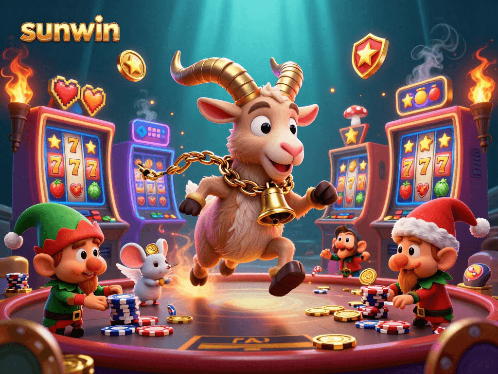 Win big at sunwin with Krampus and festive gremlins in a vibrant casino setting.