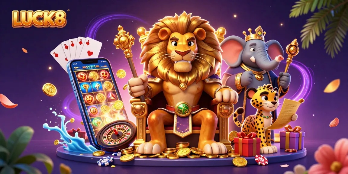 Engage with LUCK8's thrilling casino experience, featuring vibrant characters and exciting game elements.