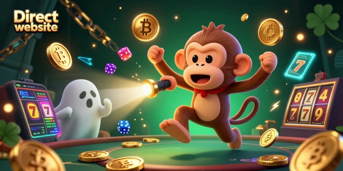 Experience the thrill of the Direct website with a haunted casino scene featuring lively characters and glowing crypto elements.