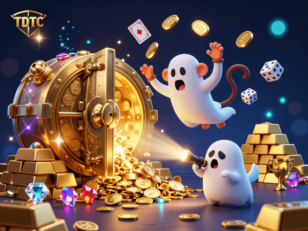 Experience thrilling TDTC action with a mischievous monkey and ghost-hunting puppy in a vibrant casino scene.