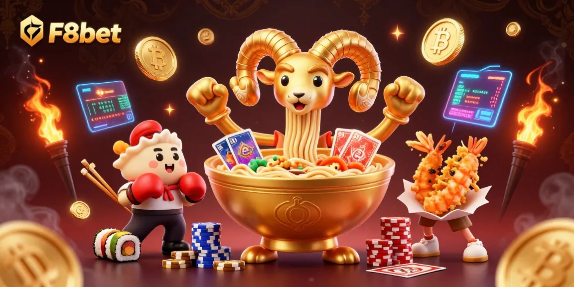 F8bet players engage with dynamic casino action involving vibrant characters amidst cryptocurrency and gaming elements.