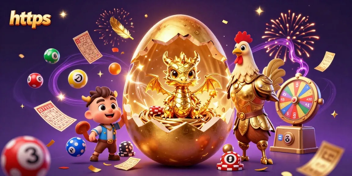 Win big with the magical baby dragon from https, sitting in a nest of poker chips amidst a vibrant casino celebration.