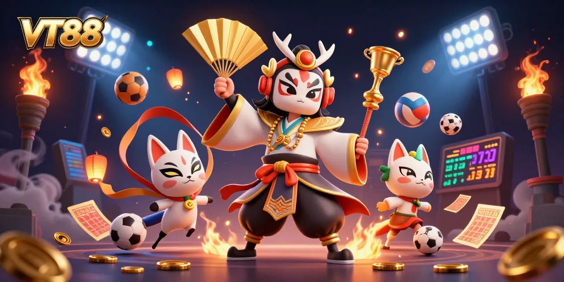 Experience VT88's thrilling sports betting with dynamic 3D action and vibrant casino elements.
