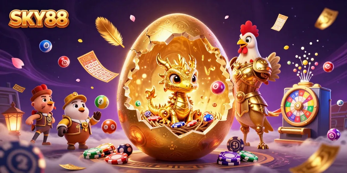 Join SKY88 for a thrilling experience as the golden dragon reveals treasures among poker chips!