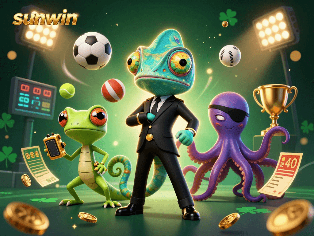 Experience sunwin excitement with a vibrant 3D casino action scene featuring colorful characters and engaging gaming elements.