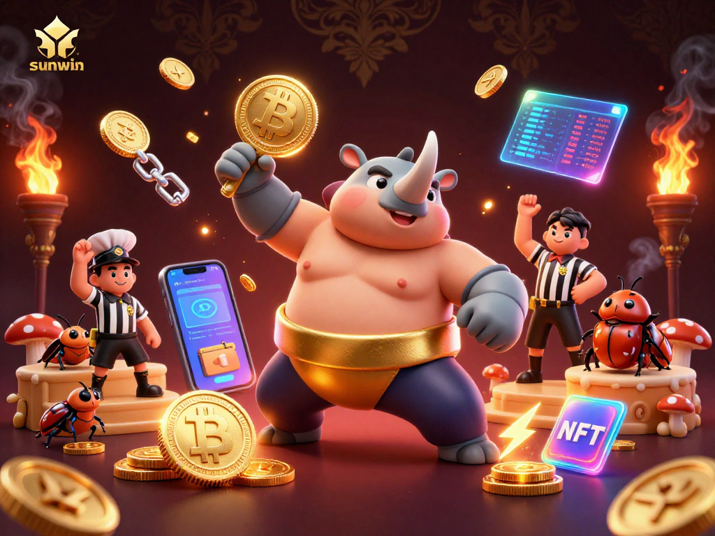 Experience sunwin thrills with the rhinoceros beetle champion in a vibrant casino scene.