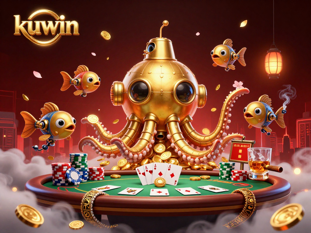 Experience thrilling play at kuwin with a golden kraken submarine and vibrant poker scene.