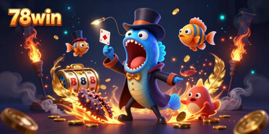 Engage with 78win's magical casino experience featuring dazzling characters, poker tricks, and dramatic flair.