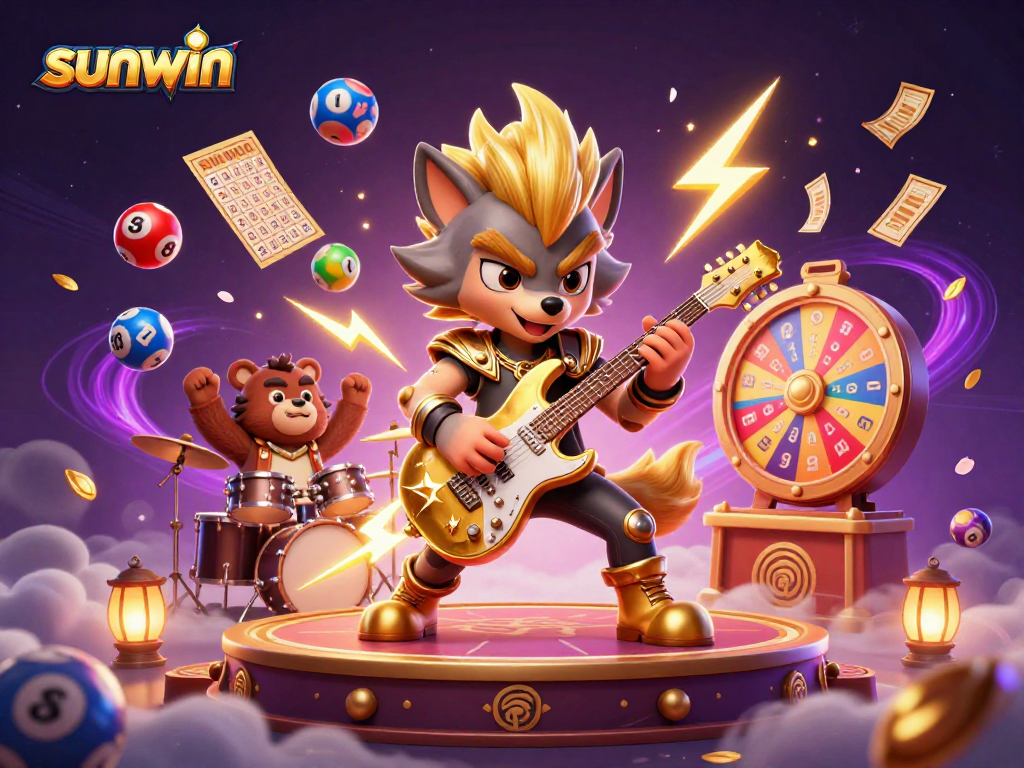 Experience the thrill of sunwin with vibrant lottery balls and dynamic casino energy in this illustration.