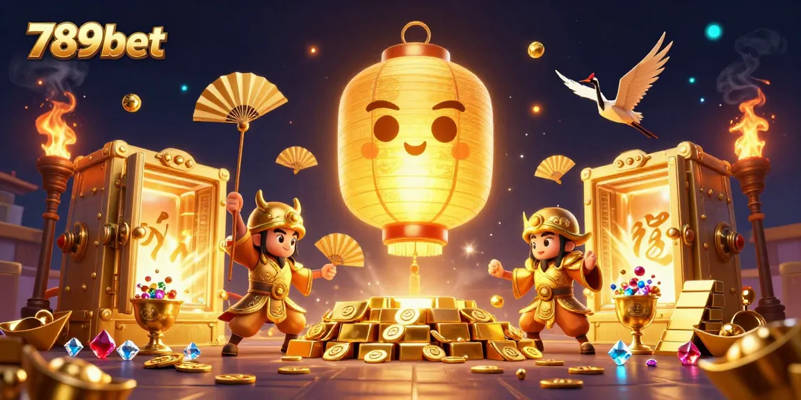Experience 789bet's vibrant online casino with lucky symbols, golden treasures, and dynamic characters.