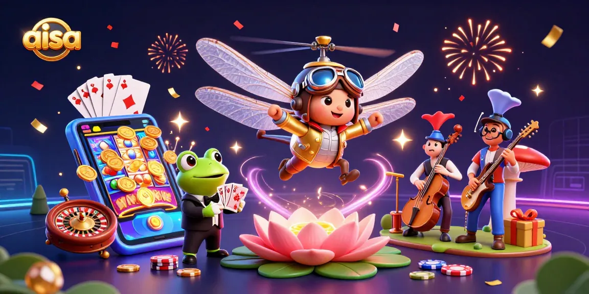 AISA showcases vibrant casino action with a dragonfly pilot and frog croupier in a dynamic scene.