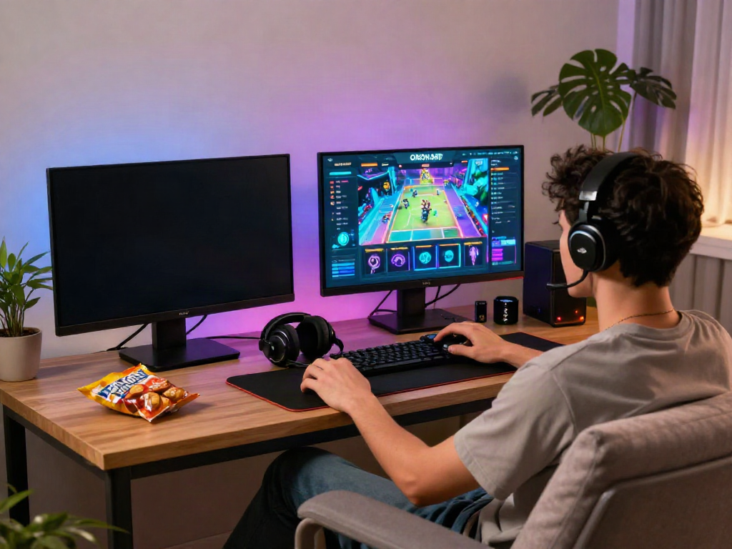 Engaged user enjoying ORION88 gaming APK on their smartphone in a cozy living room.