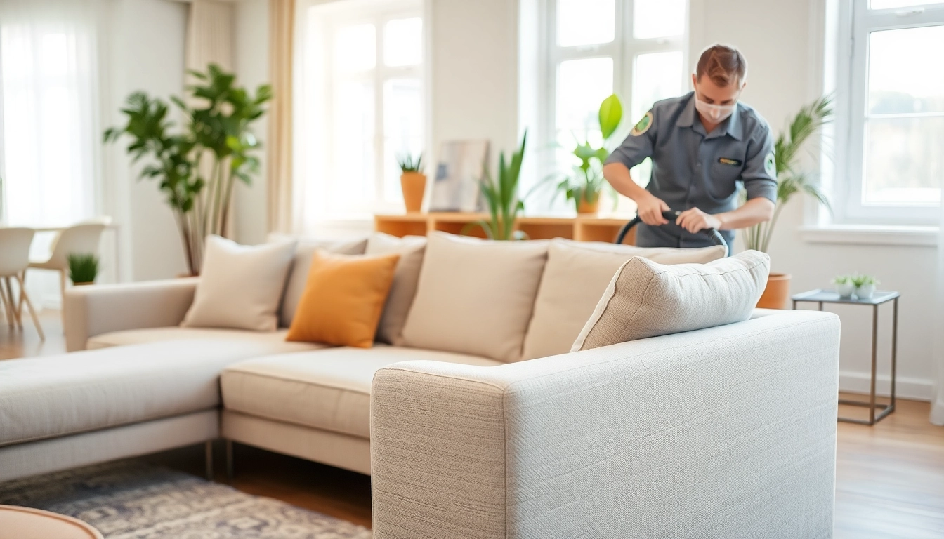 Sofa cleaning in Glasgow performed by a professional in a modern living room.