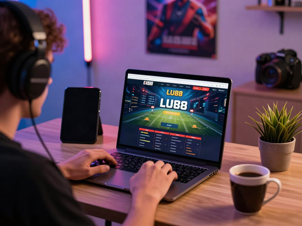 Gamer logging into LU88, showcasing an engaging online betting experience with vibrant decor and tech setup.