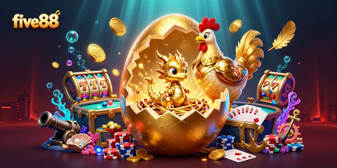 Experience five88's thrilling casino adventure with a golden dragon and poker excitement.