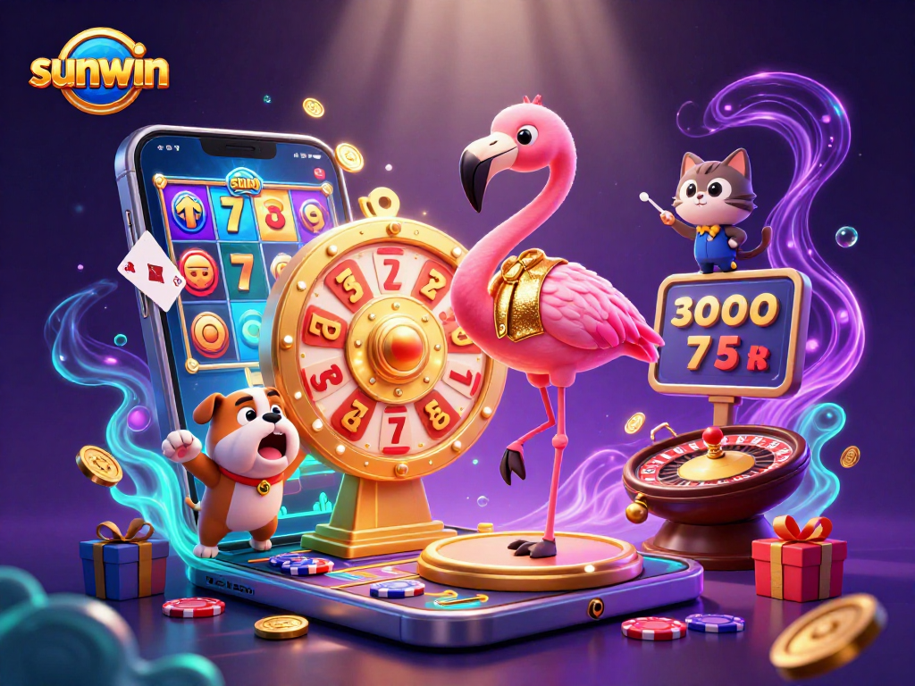 Spin to win big with sunwin's dazzling game show atmosphere full of excitement and vibrant colors.
