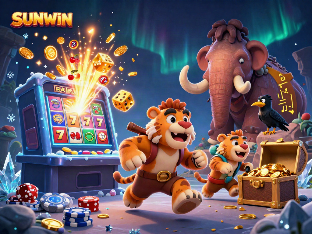 Experience exhilarating wins at SUNWIN with vibrant casino elements, including jackpots and playful characters.