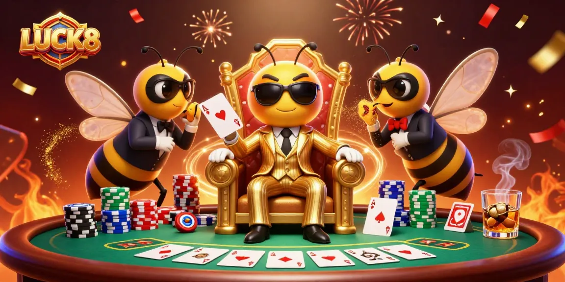 Engage in exciting gameplay at LUCK8, featuring a classic poker scene surrounded by vibrant casino elements.