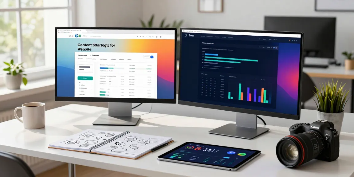 Tech workspace focusing on instant indexing analytics with dual monitors and lively atmosphere.