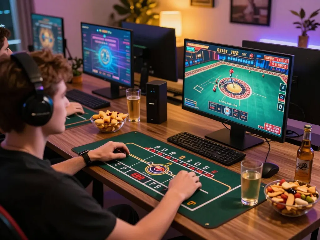 Play roulette online with 8live in a cozy home setting, capturing the excitement of online gaming.
