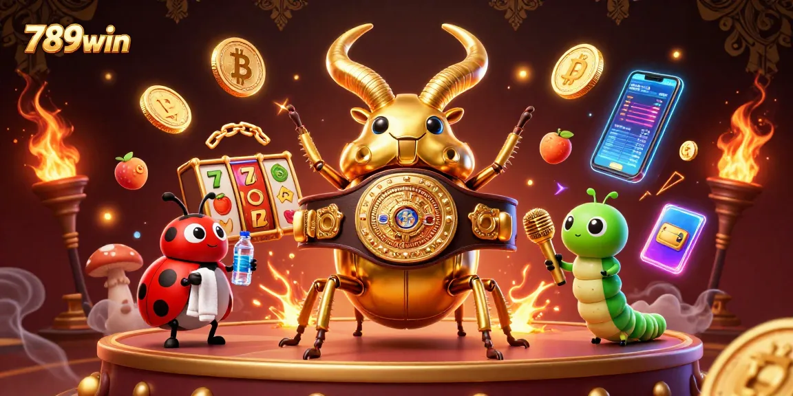 Experience the thrilling world of 789win slots with vibrant illustrations of giant characters and crypto elements!
