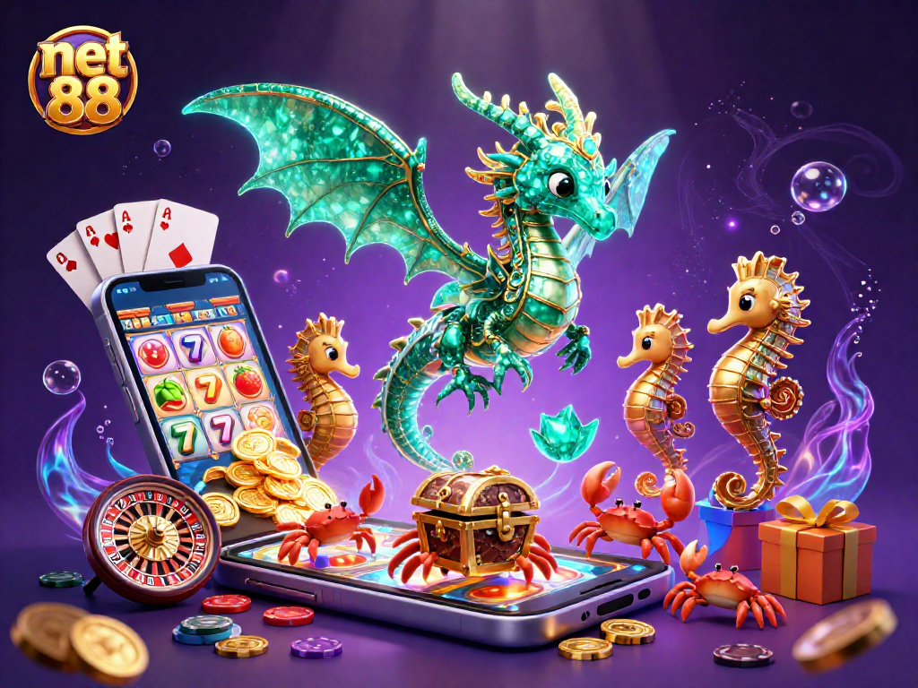 Experience net 88's underwater adventure with a sea dragon and vibrant slot game elements