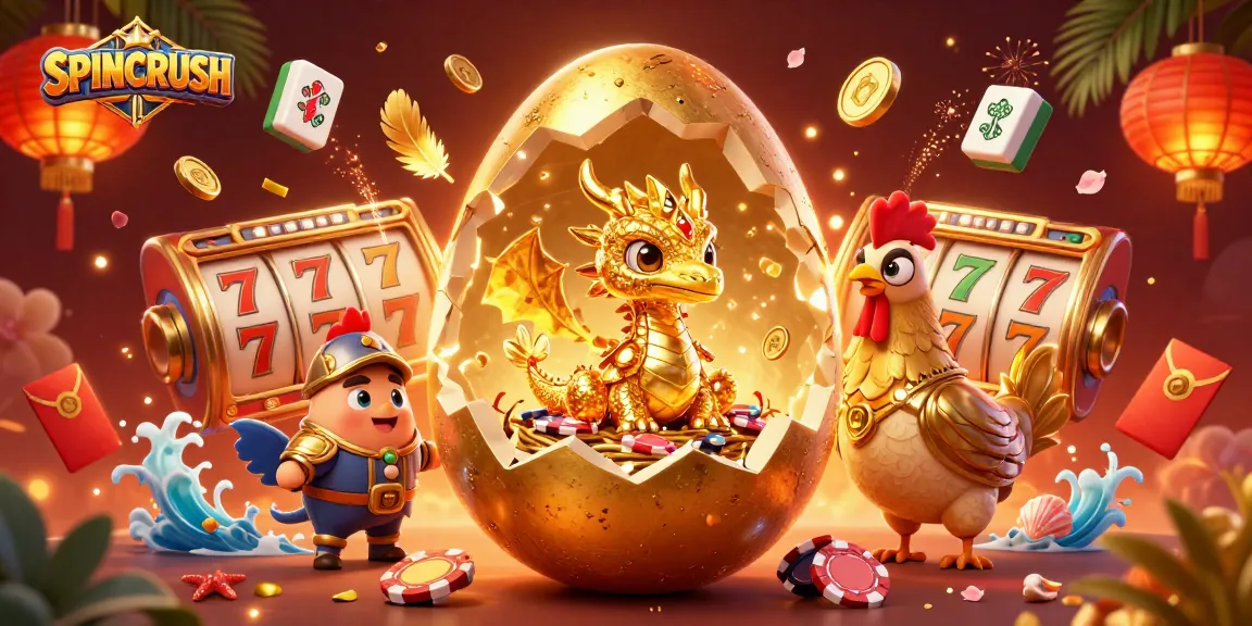 Experience thrilling wins with SPINCRUSH, featuring golden dragon and vibrant casino elements.