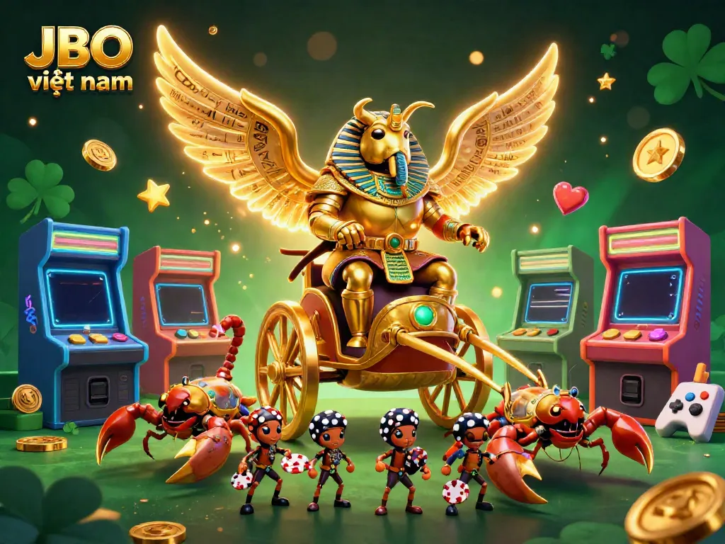 Engage in thrilling gaming at JBO việt nam, featuring vibrant characters and casino elements.