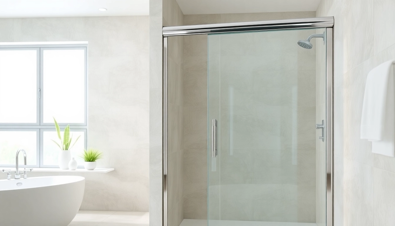 Showcasing elegant sliding shower doors in a stylish modern bathroom for contemporary design.