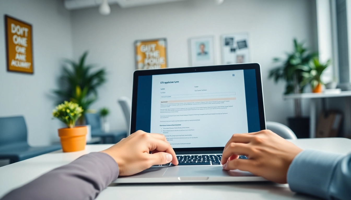 Complete the eta uk application form with focus and clarity in a modern office.