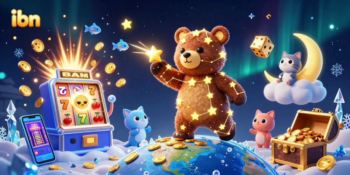 Witness the magical world of online gambling with ibn, featuring a constellation bear amidst casino treasures.
