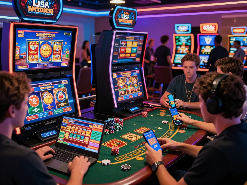 Explore vibrant gaming at USA online casinos on https://blackhills-info.com, featuring diverse players enjoying popular games.