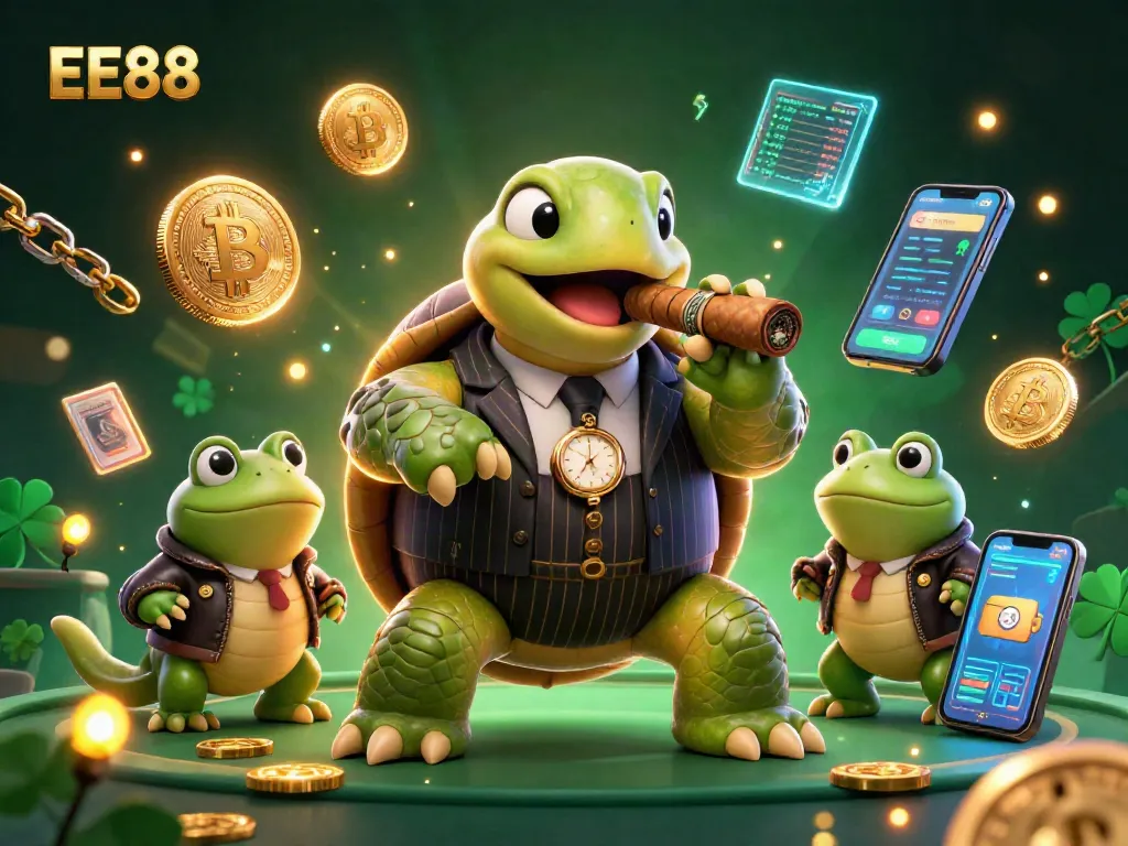 Engage in thrilling betting at EE88 with a rich 3D casino scene featuring vibrant characters and digital assets.